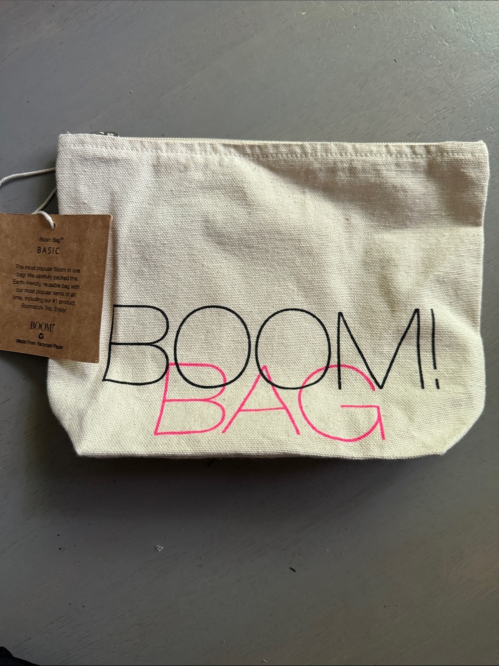 Boom! Bag Basic Canvas Pouch - Cream with Pink & Black Logo